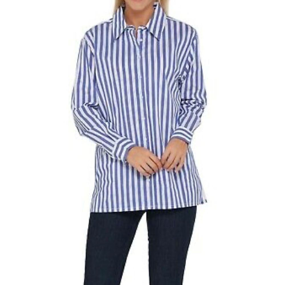 BROOKE SHIELDS Timeless Striped Stretch Poplin Shirt